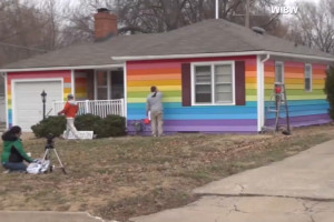 The house across from Wesboro Church is painted in rainbow colors.